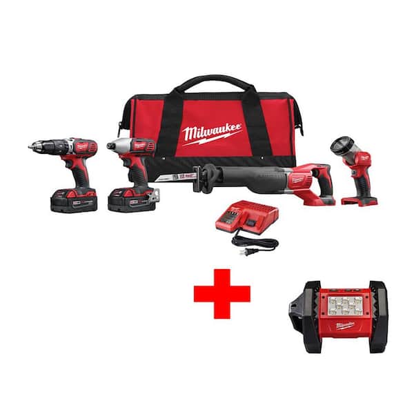 Milwaukee M18 18V Lithium-Ion Cordless Hammer Drill/Impact/Sawzall/Light  Combo Kit (4-Tool) with LED Flood light 2696-24-2361-20 The Home Depot