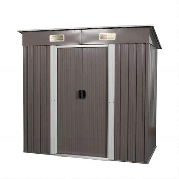 6 ft. x 4 ft. Outdoor Gray Metal Storage Shed with Metal Floor Base (24 sq. ft.)