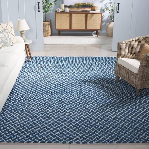 Natural Fiber Couture 9 ft. x 12 ft. Blue/Light Gray Striped Cross Area Rug