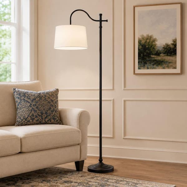 Hampton Bay Carver 58 in. Black Downbridge Floor Lamp 24123-000
