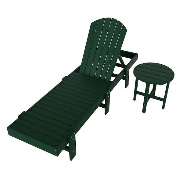 WESTIN OUTDOOR Althura 2 Piece Dark Green Classic HDPE Plastic Adjustable Adirondack Reclining Chaise Lounge with Round Side Table