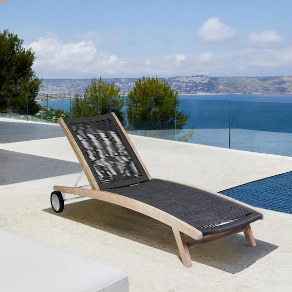 Armen Living Chateau Charcoal Eucalyptus Wood Outdoor Chaise Lounge