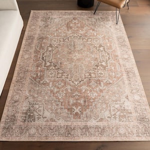 Hillstone Light Brown 5 ft. x 8 ft. Traditional Vintage Medallion Area Rug