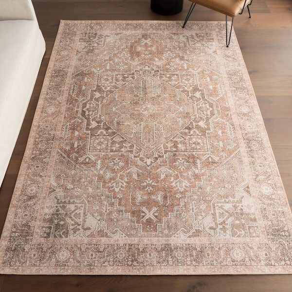 Hillstone Light Brown 7 ft. 10 in. x 10 ft. Traditional Vintage Medallion Area Rug