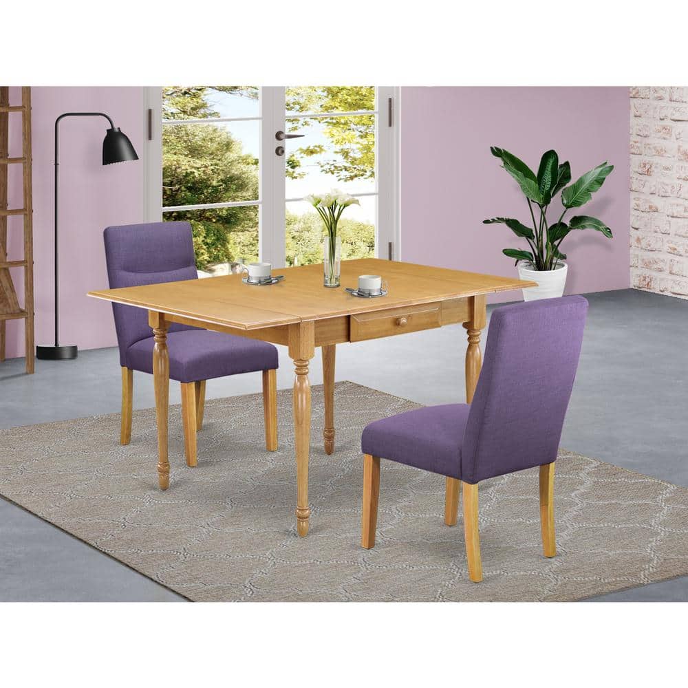 3-Piece Natural Brown Oak Finish Rectangular Solid Wood Top With Dropleaf Dining Table Set