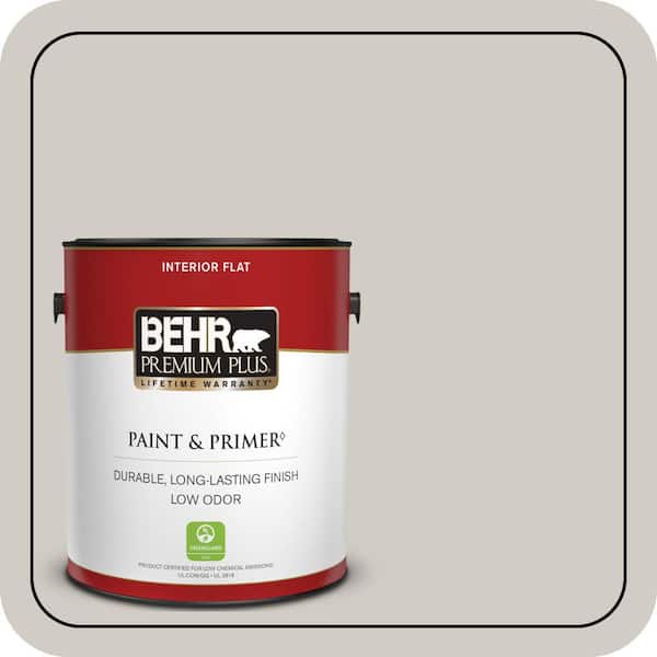 BEHR PREMIUM PLUS 1 gal. Home Decorators Collection #HDC-NT-20 Cotton Grey Flat Low Odor Interior Paint & Primer