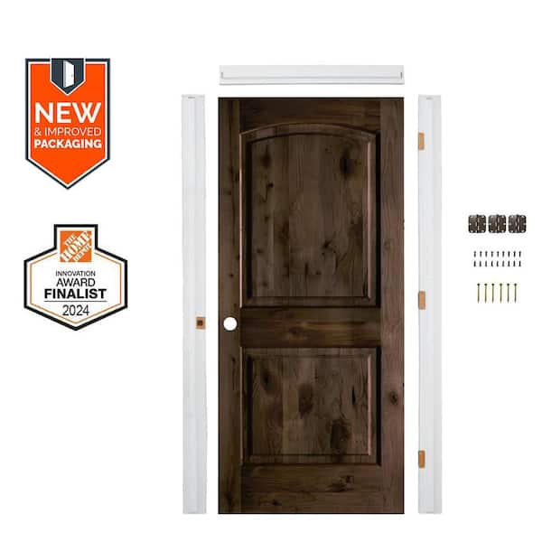 Krosswood Doors Assembly Required 28 in. x 80 in. Arch Top Knotty Alder Right-Hand Black Stain Single Interior Door Kit w/Separate Jamb