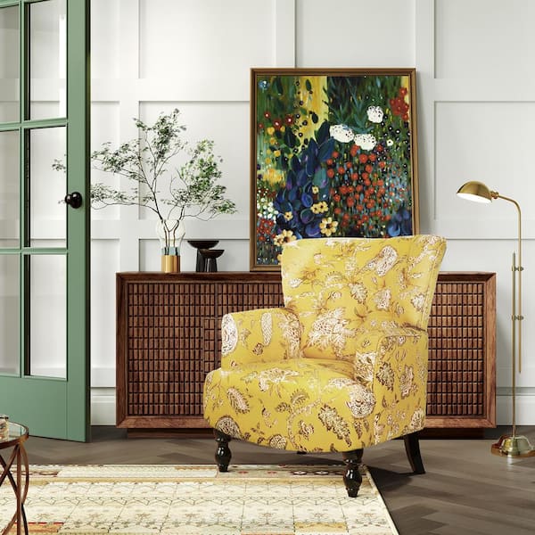 HomeRoots Charlie Yellow Polyester Arm Chair