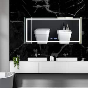 60 in. W x 28 in. H Rectangular Frameless Wall Mount Anti-Fog LED Front Lighting Bathroom Vanity Mirror in Silver
