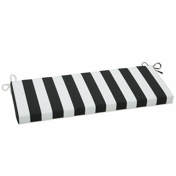 Pillow Perfect Striped Rectangular Outdoor Bench Cushion in Black
