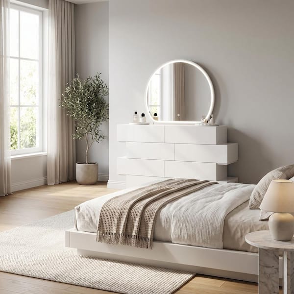 cream bedroom dresser Kingdely 8 Drawer 50.1 in. Wide with Mirror, 3-Color LED Lighting, Wide Top Surface and Staggered Design Z-260131-01+8 cream beige bedroom White Cotton Maxi Dress: ecb155c Polished gold Color:Black Silver Flower
