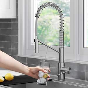Oletto 2-in-1 Commercial Style Pull-Down Single Handle Water Filter Kitchen Faucet in Spot-Free Stainless Steel