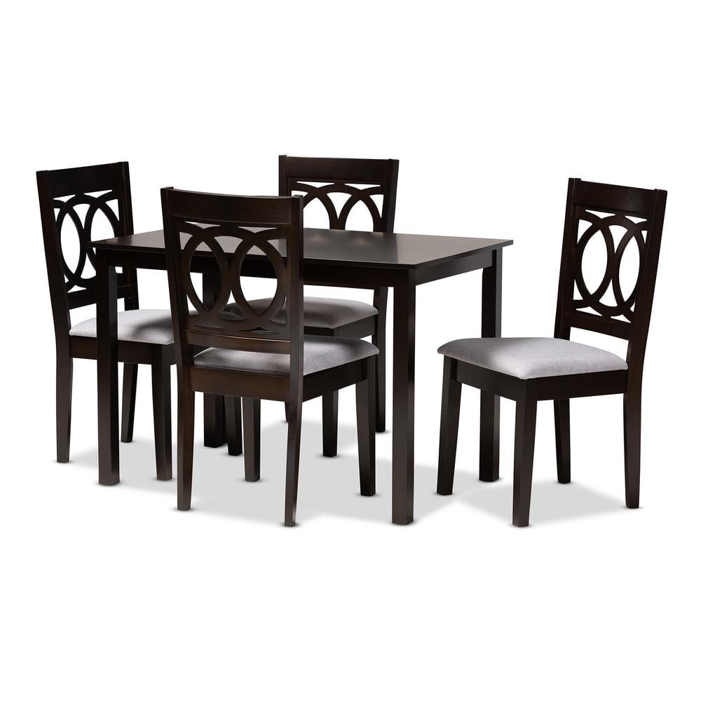 Lenoir Espresso Brown Wood & Gray Fabric 5-Piece Dining Set