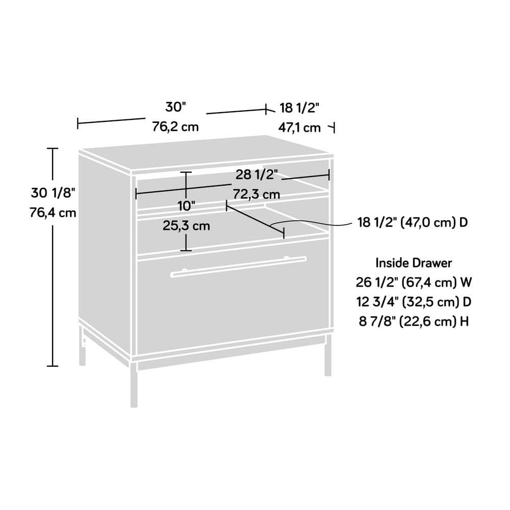 Pearl Oak Mobile Lockable Lateral File Cabinet with Metal Details