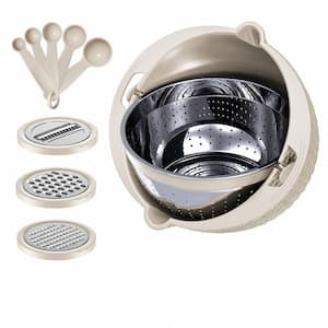 4-in-1 Rotatable Colander with Bowl and Spoons - Stainless Steel and Plastic Food Strainer Colander Set