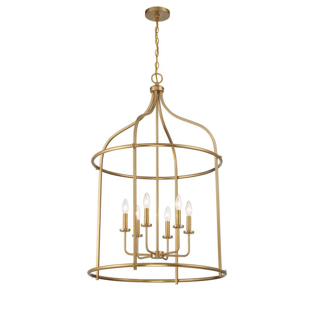 Brookstone Warm Brass 6-Light Open Lantern Pendant