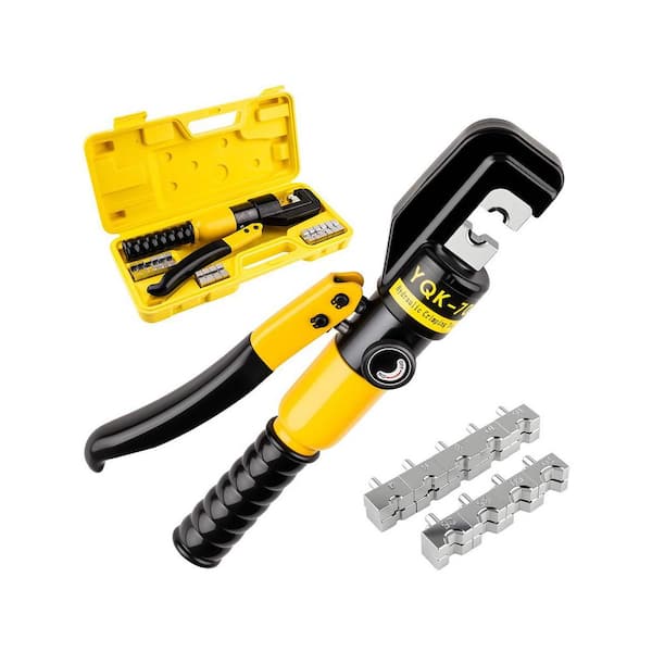 Hydraulic Crimping Tool with 9-Dies, 6-Ton, 12-2/0 AWG, C-Style Head, Non-Slip Handle, Includes Carrying Case