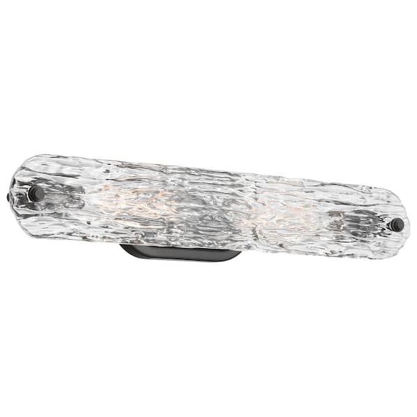 SATCO Glacier 22 in. 2-Light Matte Black Vanity Light with Ice Glass Shade