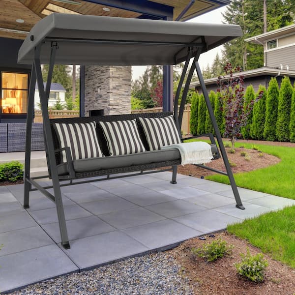 CorLiving Flora 3-Person Metal Patio swing with Canopy in Gray PYN