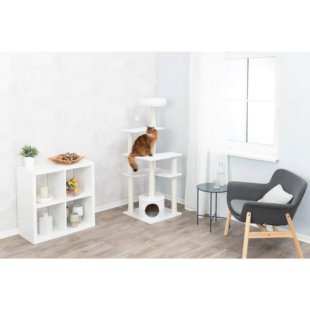 59" Cream Sisal and Wood Freestanding Cat Tree