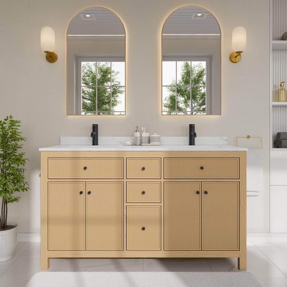 Pendry 60 in. Double Freestanding Tanned Oak Bath Vanity with Giotto Quartz Top Assembled price history on PriceWatchPro