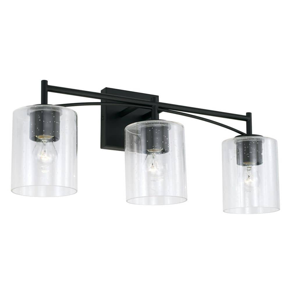 Peyton 23 in. W x 10 in. H x 7 in. E 3-Light Matte Black Vanity Light with Clear Seeded Glass price history on PriceWatchPro