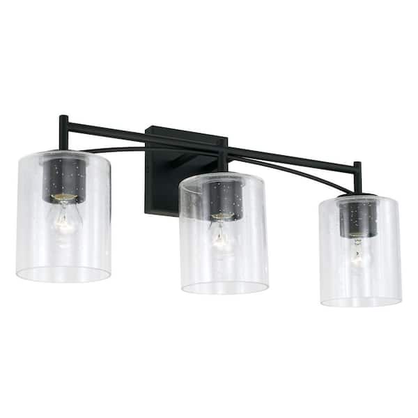 Capital Lighting Fixture Company Peyton 23 in. W x 10 in. H x 7 in. E 3-Light Matte Black Vanity Light with Clear Seeded Glass
