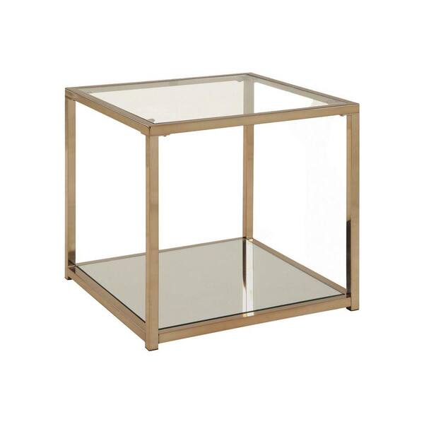 Benjara 23.5 in. Brass Square Glass End Table with Open Shelf BM219607 ...