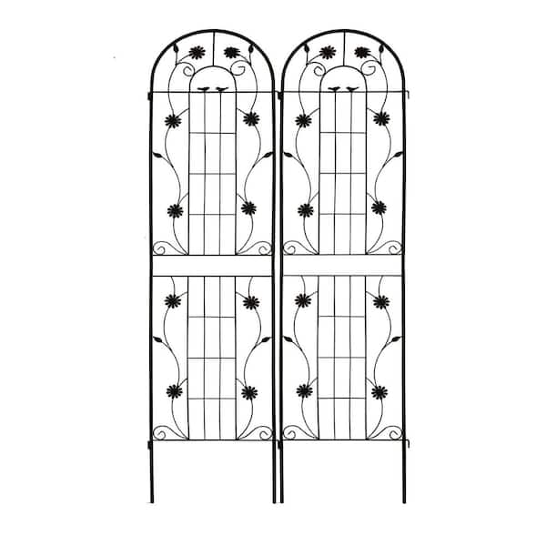 Zeus & Ruta Metal Garden Trellis 86.7 in. x 19.7 in. Rustproof Trellis for Climbing Plants, Black (2-Pack)