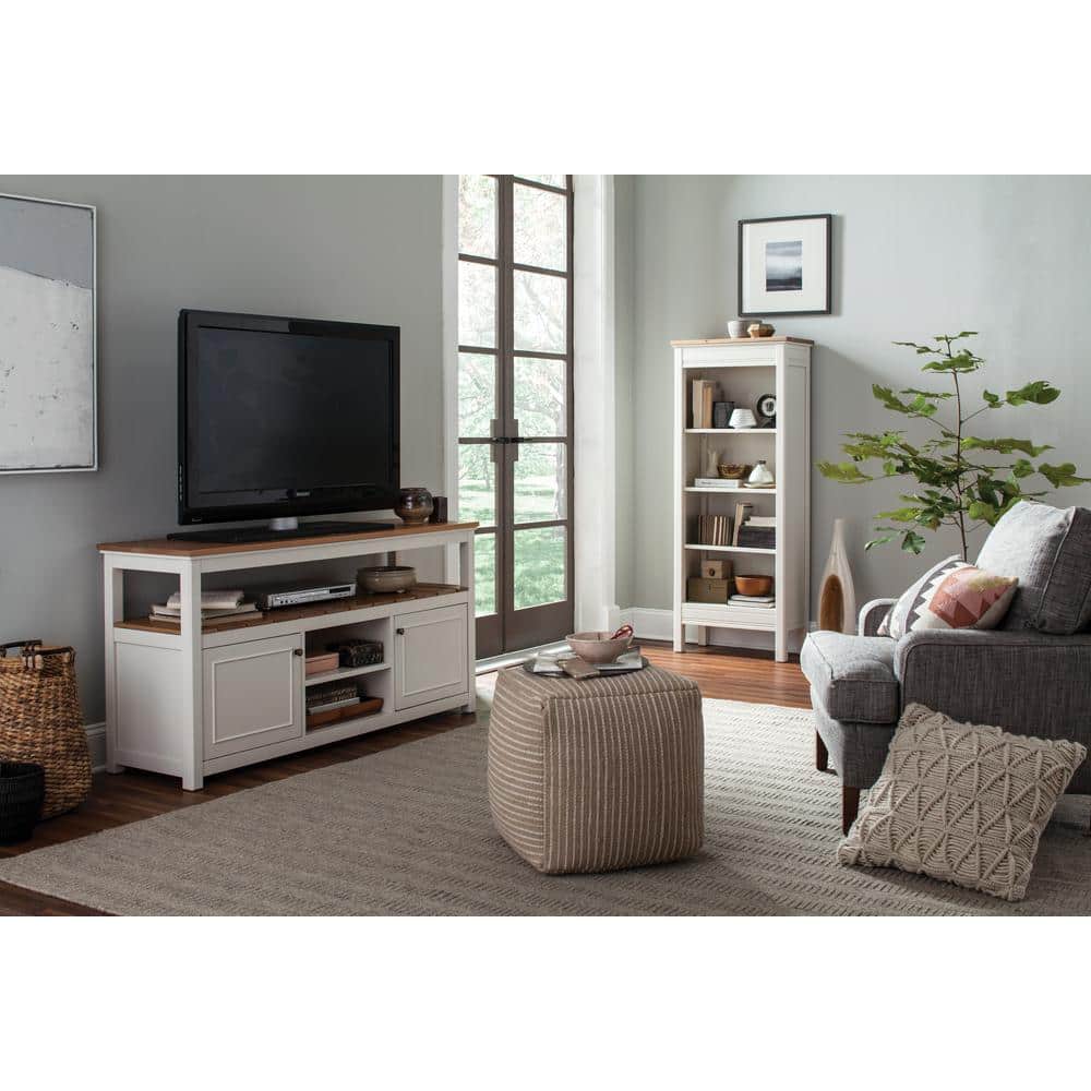 Savannah 63'' Ivory and Natural Wood Adjustable Tall Bookcase