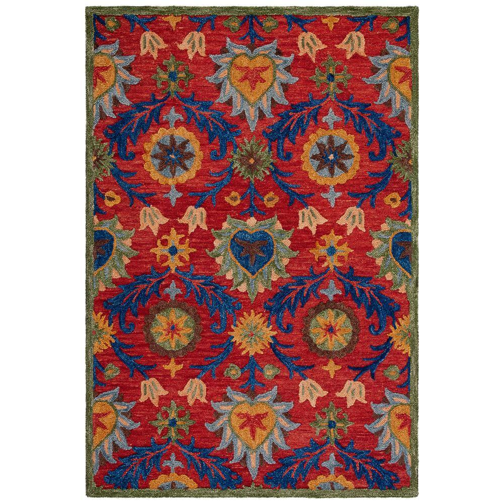 Crafted Floral Pattern Red Polyester Area Carpet - WallMantra