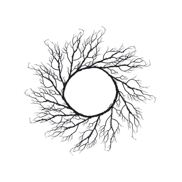 Nearly Natural 23 in. Pre-Lit Black Wreath with 60 Orange and Purple LED Lights