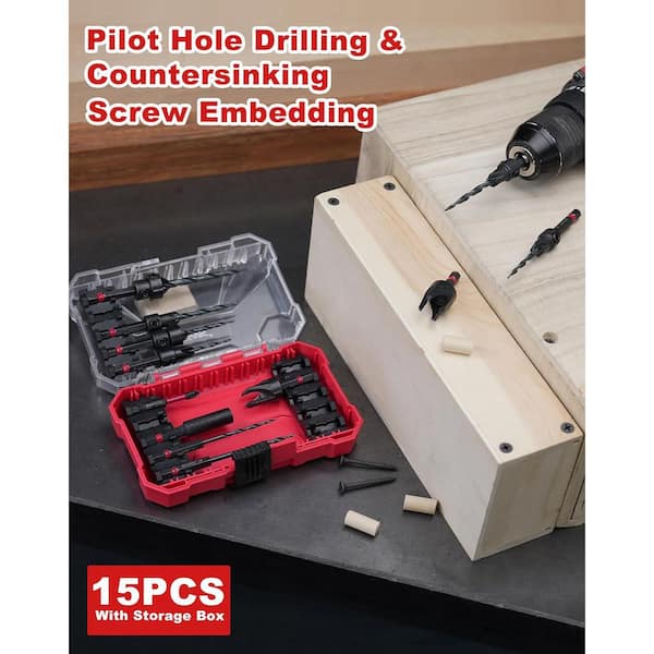 15 PCS High-Speed Steel Tapered Countersink Drill Bit Set with