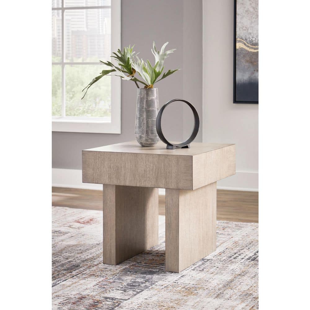 Light Grayish Brown Square Wood End Table