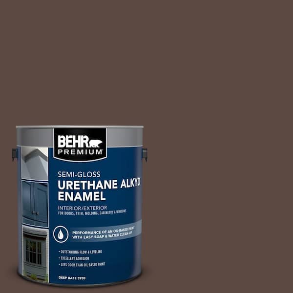 BEHR PREMIUM 1 gal. #AE-18 Nomad Brown Urethane Alkyd Semi-Gloss Enamel Interior/Exterior Paint