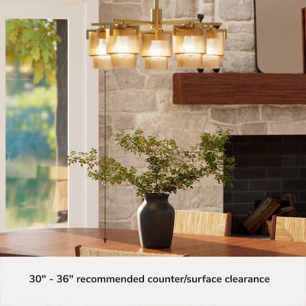 Hunter - Ontario 5-Light Luxe Gold Shaded Round Chandelier for Dining Room with No Bulbs Included