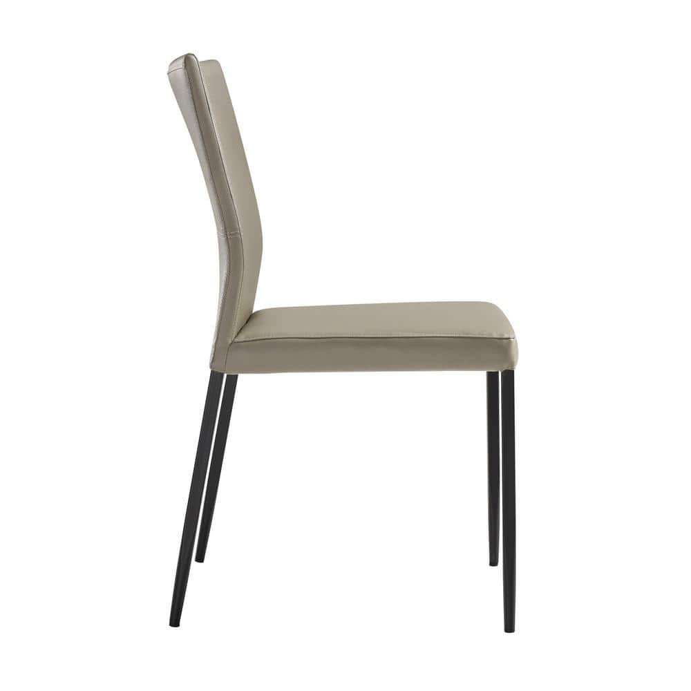 Brown Faux Leather Parsons Side Chair with Black Metal Legs