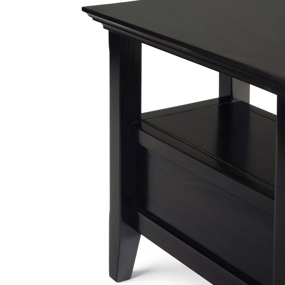 Hickory Brown Wood Round Side Table with Storage