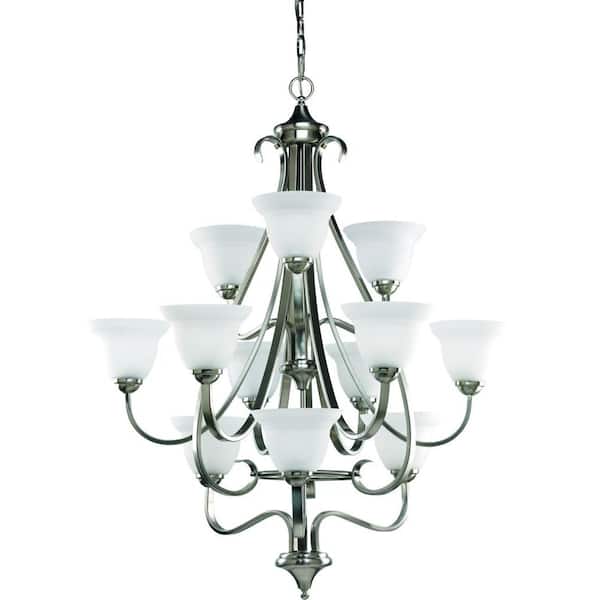 Progress Lighting Torino 12-Light Brushed Nickel Chandelier with Etched Glass Shade