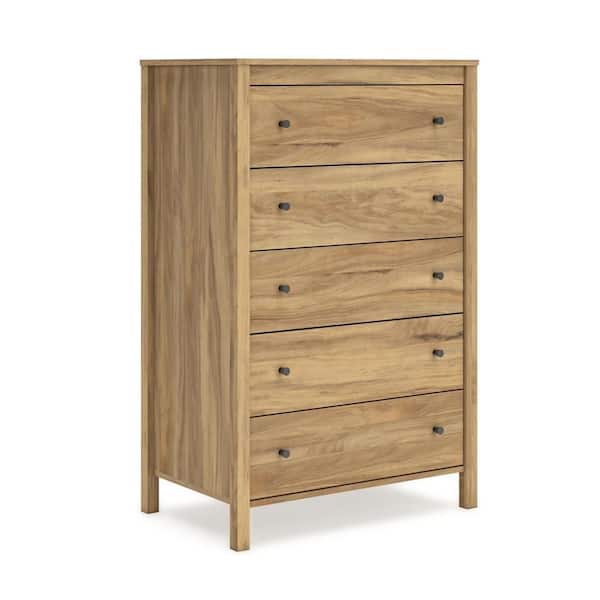 Maci Natural Brown 5-Drawer 31.61 in. Tall Dresser Without Mirror