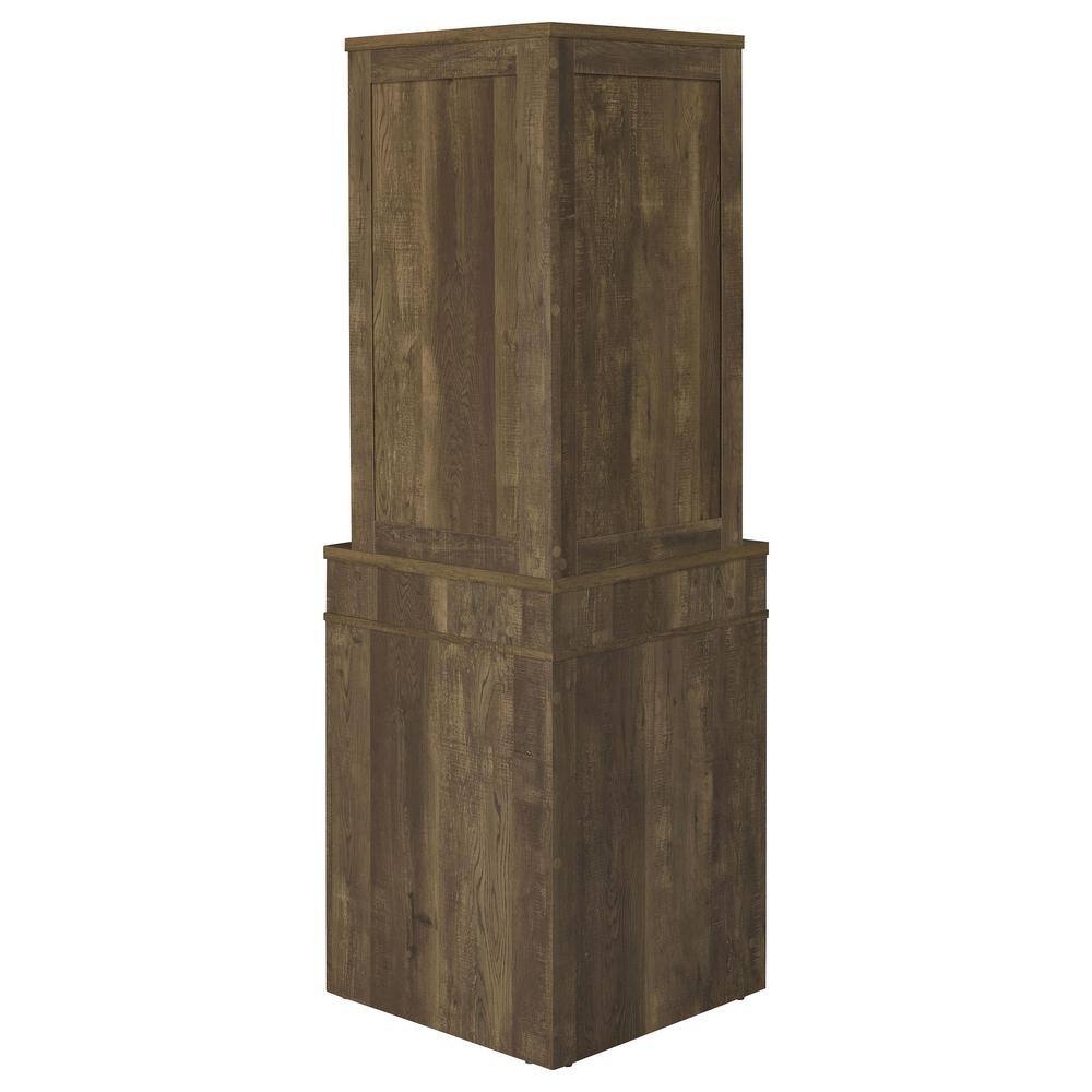 Rustic Oak Corner Bar Cabinet with Mirrored Back and Glass Shelf