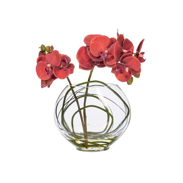 Vickerman 9 .8 in. Purple Artificial Butterfly Orchid Floral Arrangement in Glass Pot
