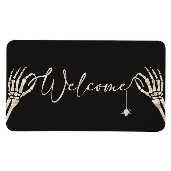 Angel Sar 30 in. x 17 in. Black Non-Slip Halloween Skull Welcome Doormat Entrance Floor Mat for Indoor and Outdoor