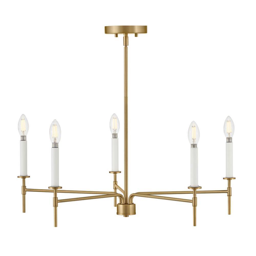 Lacquered Brass and White 5-Light Candle Chandelier