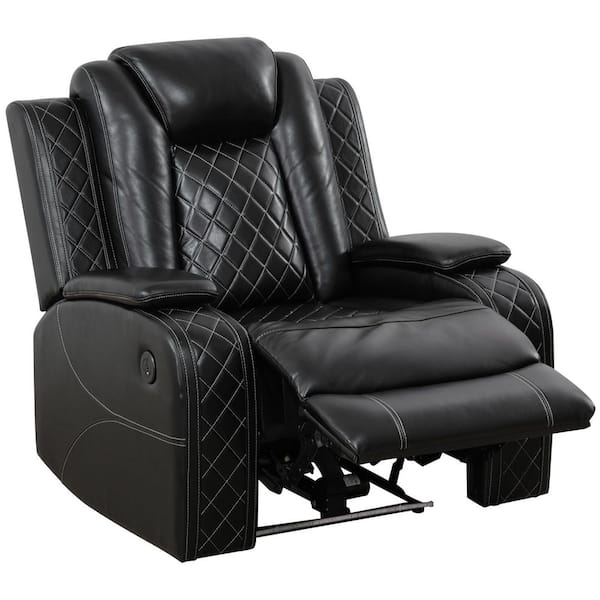 Tribesigns 37.5 in. Pillow Top Arm Leather Rectangle Electric Recliner Sofa Chair in Black, Mid Century Modern Design with USB