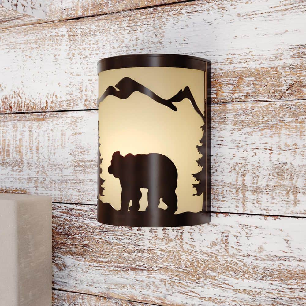 Rustic Burnished Bronze Bear and Tree Wall Sconce