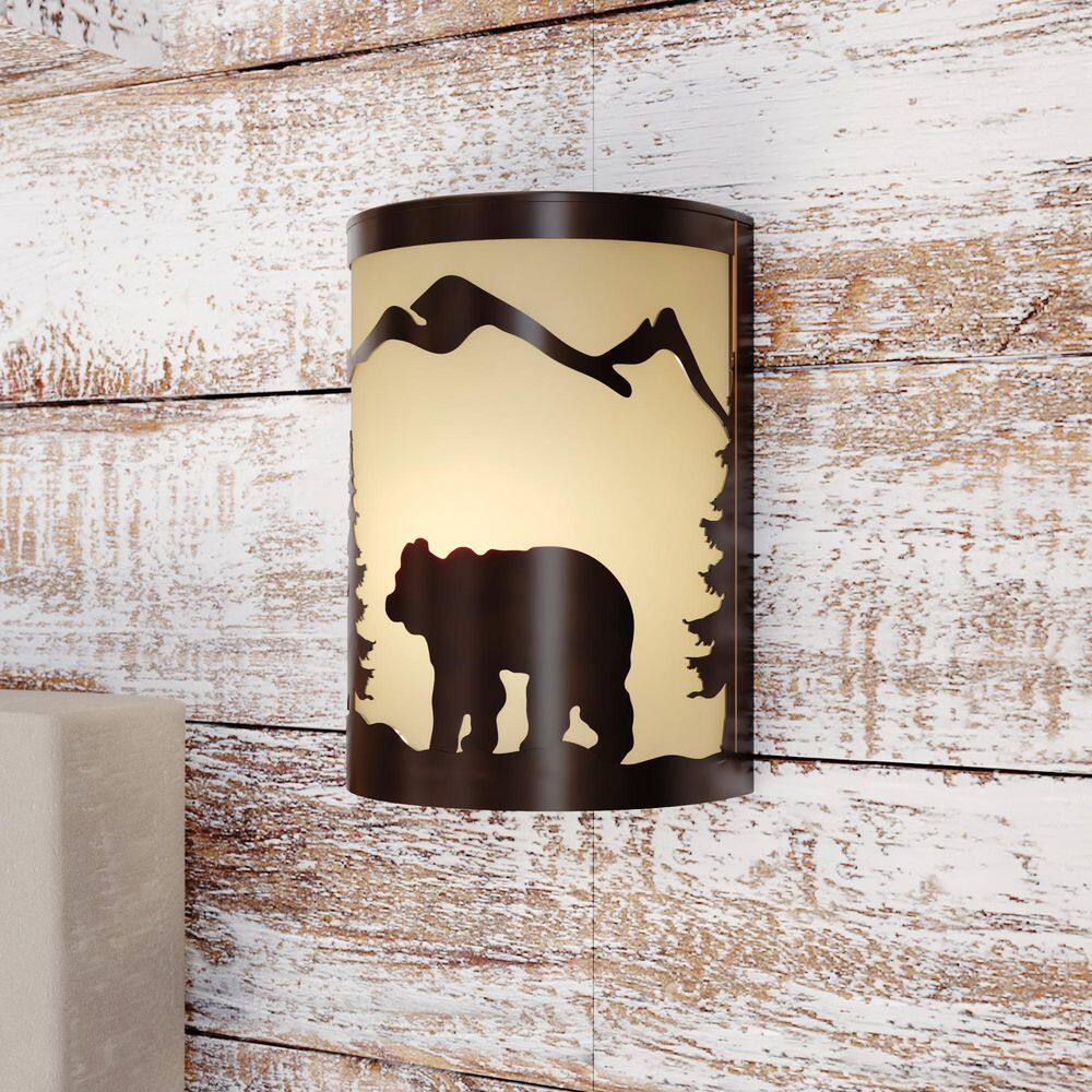 Rustic Burnished Bronze Bear and Tree Wall Sconce