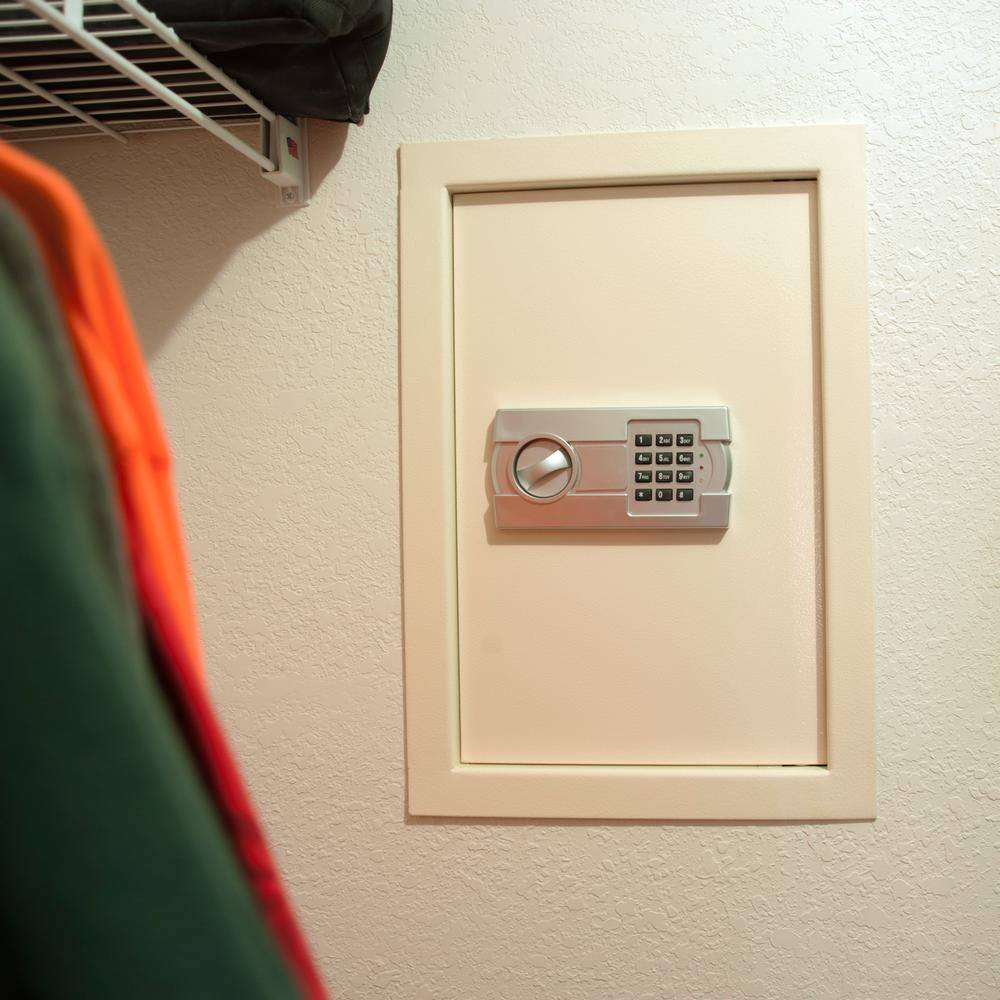 Small Beige Steel Wall Safe with Electronic Lock