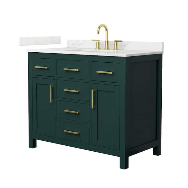 Wyndham Collection Beckett 42 in. Single Freestanding Green Bath Vanity with Giotto Quartz Top (Assembled)