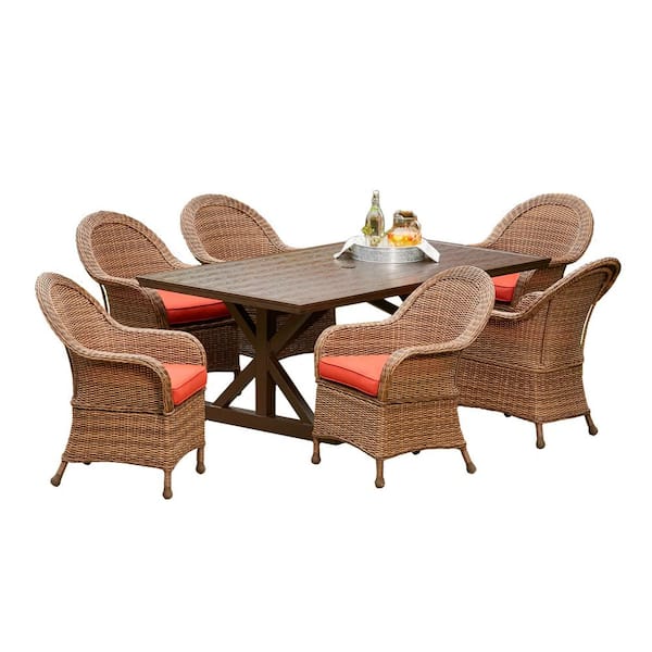 Royal Garden Hacienda Heights 7-Piece Wicker Outdoor Dining Set with Red Cushions